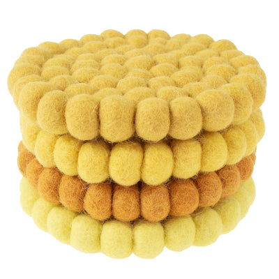 Mustard Tonal Felt Ball Coasters, Set of 4