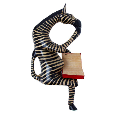 Thinking Zebra Carved Wood Sculpture Shelf Decor