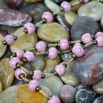 Haiti Clay Bead Long Necklace, Pink