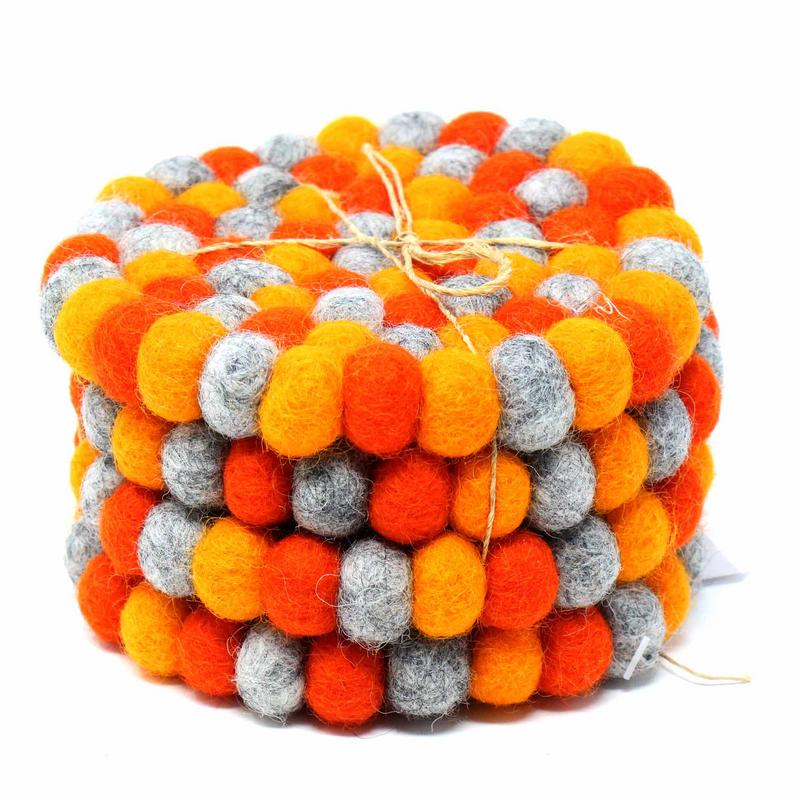 Sacral Chakra Orange Felt Ball Coasters, Set of 4