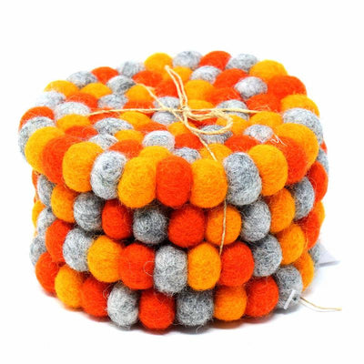 Sacral Chakra Orange Felt Ball Coasters, Set of 4