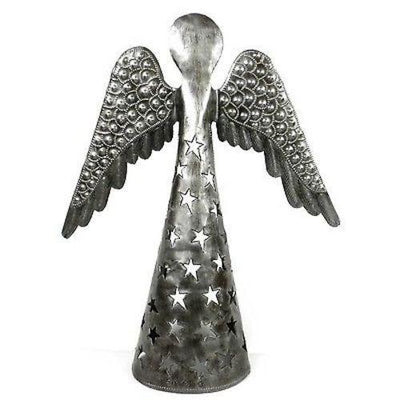 Standing Angel Wings Down Haitian Metal Drum Tabletop Décor, 14"