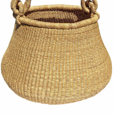 Bolga Pot Basket - Natural with Leather Handle