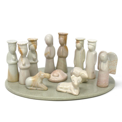 13-Piece Set - Soapstone Nativity Sculpture with Base