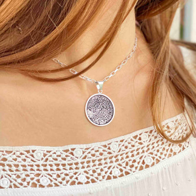 Alpaca Silver Aztec Calendar Pendant (chain not incl)