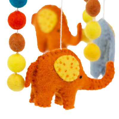 Blue and Orange Elephant  Felt Nursery Mobile