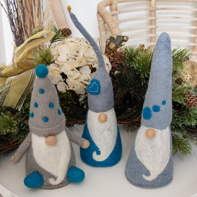 Winter Blues Felt Gnomes Trio, Set of 3