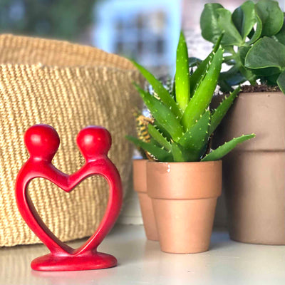 Single Soapstone Lover's Heart Sculptures - Red Finish