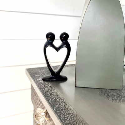 Single Soapstone Lover's Heart Sculptures - Black Finish