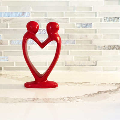 Single Soapstone Lover's Heart Sculptures - Red Finish