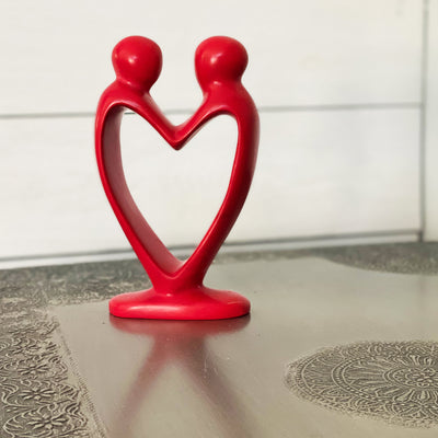 Single Soapstone Lover's Heart Sculptures - Red Finish