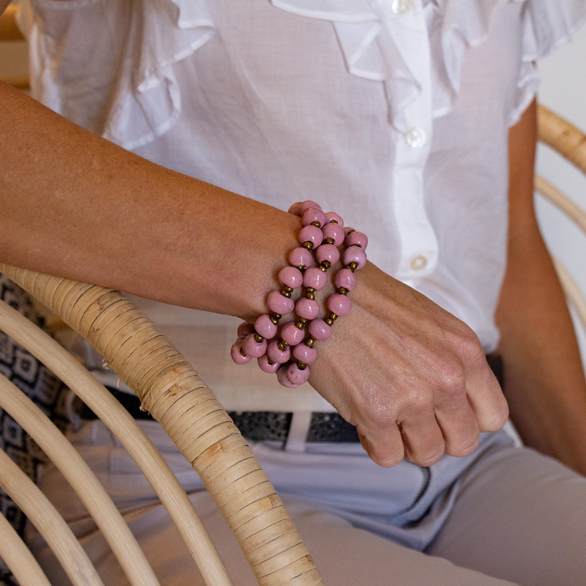 Haiti Clay Bead Bracelet, Brick Red - PACK OF 3