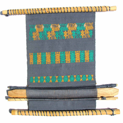 Guatemalan Hand Loom Wall Tapestry, Smoky Blue with Mustard