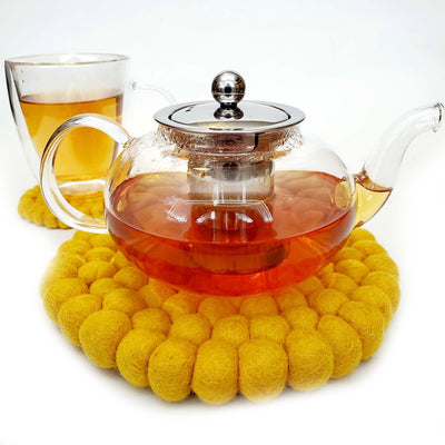 Felt Ball Trivet: Round, Pure Mustard