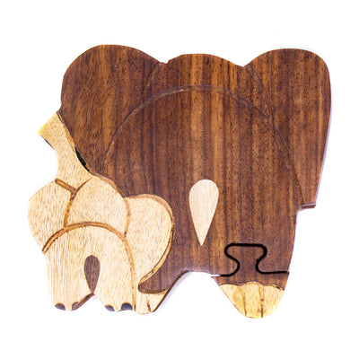 Sheesham & Pine Joint Wood Carved Elephant Puzzle Box