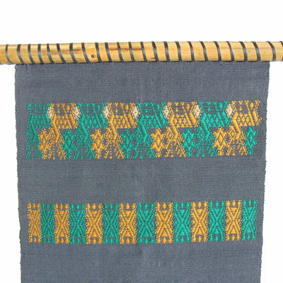 Guatemalan Hand Loom Wall Tapestry, Smoky Blue with Mustard