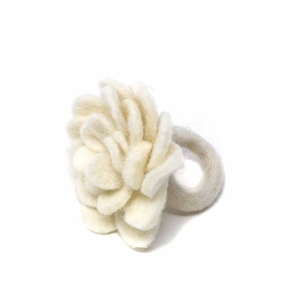 Cream Zinnias Felt Napkin Rings, Set of 4