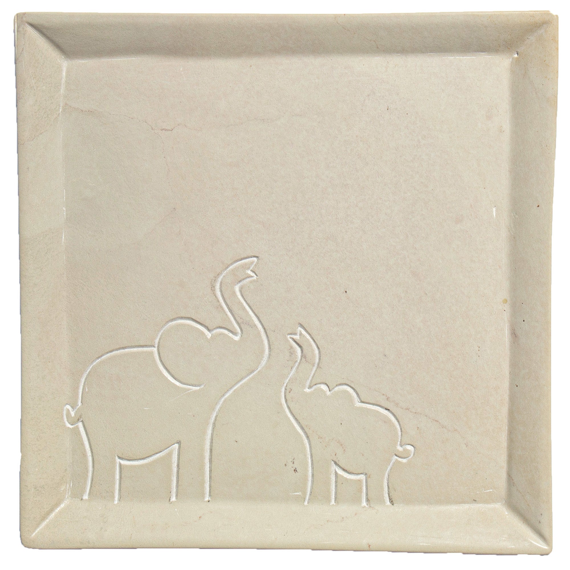 Soapstone Mama & Baby Elephant Square Plate - Food Safe