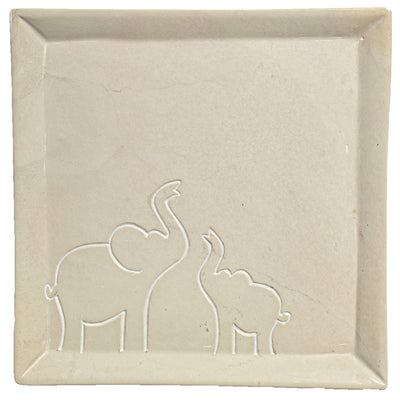 Soapstone Mama & Baby Elephant Square Plate - Food Safe