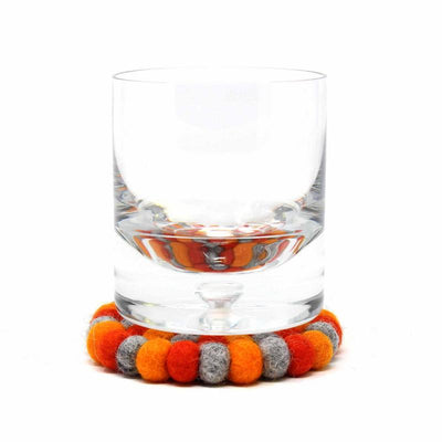 Sacral Chakra Orange Felt Ball Coasters, Set of 4