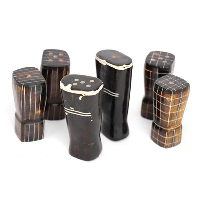 Batik Bone Salt & Pepper Shakers, White Etch Design on Dark