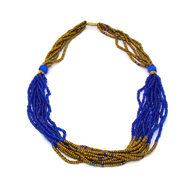 Multistrand Maasai Bead Necklace, Lapis Blue and Gold