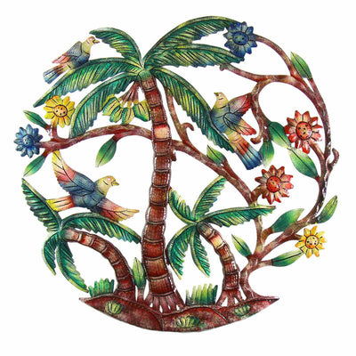 Palm Tree Scene Haitian Metal Drum Wall Art, 24"