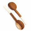 Olive Wood Serving Set, Natural White Bone Handles - Etched Design