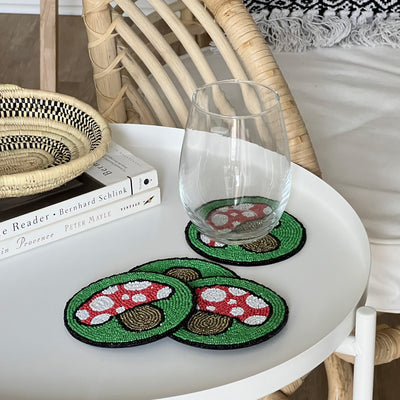 Bright Mushroom Glass Beaded Coasters, Set of 4