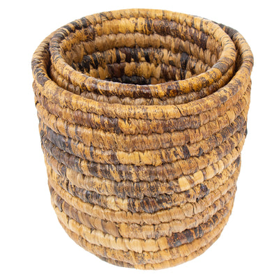 Handwoven Banana Fiber Stacked Baskets, Two Nested