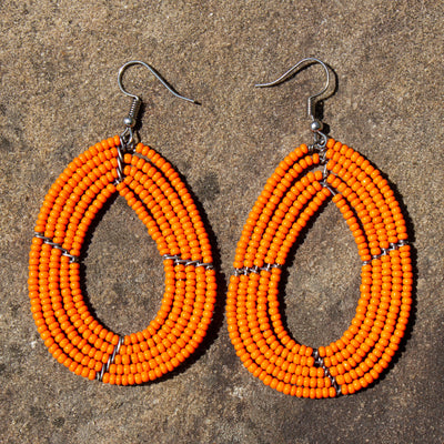 PACK OF 5 -Maasai Bead Orange Teardrop Earrings