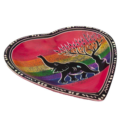 Soapstone Heart Trinket Bowl - Medium - Rainbow African Elephant Acacia Tree