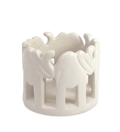 Circle of Elephants Soapstone Sculpture - 3-3.5-inch - Light Natural Stone