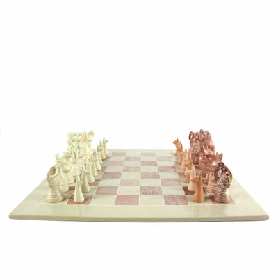 Soapstone Hand-Carved Chess Set - Safari Animal Pieces