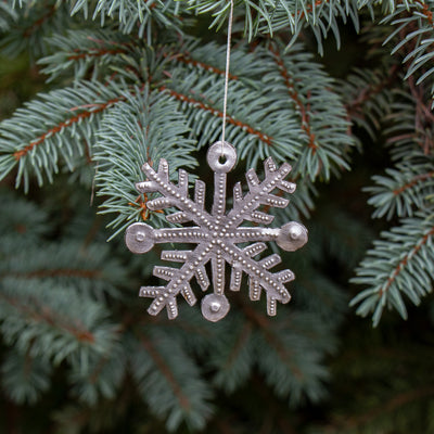 Snowflake Haitian Metal Drum Christmas Ornament (3" x 3")