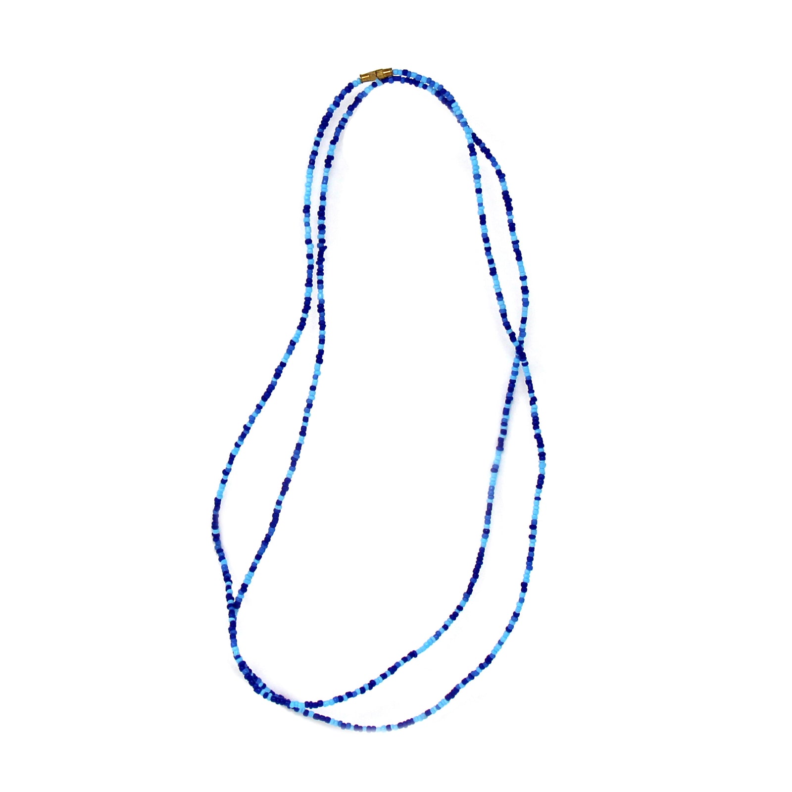 Long Single Strand Maasai Bead Necklace, Shades of Blue