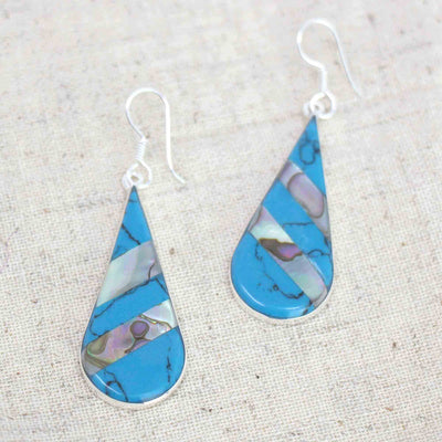 Turquoise & Abalone Stripe Teardrop Earrings