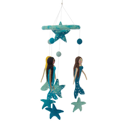 Blue  Multi-cultural Mermaid Felt Nursery Mobile