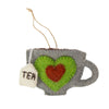 Tea Cup Felt Ornament, Green Heart