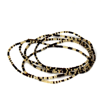 Long Single Strand Maasai Bead Necklace, Neutrals Brown and Cream