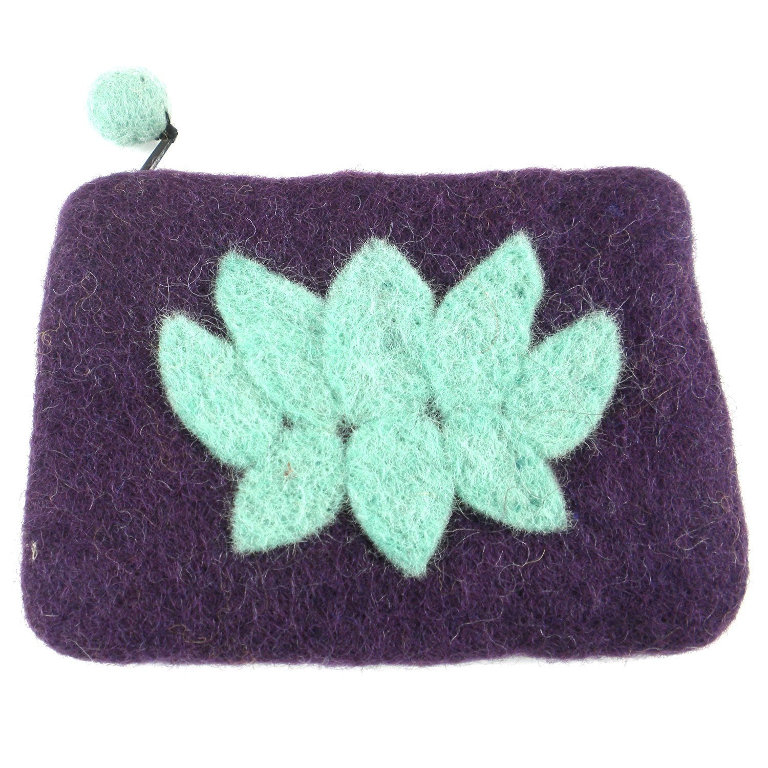 Hand Crafted Felt Pouch from Nepal: Lotus Flower, Wine