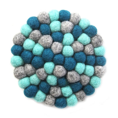 Throat Chakra Blue Felt Ball Trivet