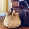 Bolga Pot Basket - Natural with Leather Handle