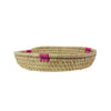 Hand-woven Palm Tray Basket with Pink Detail