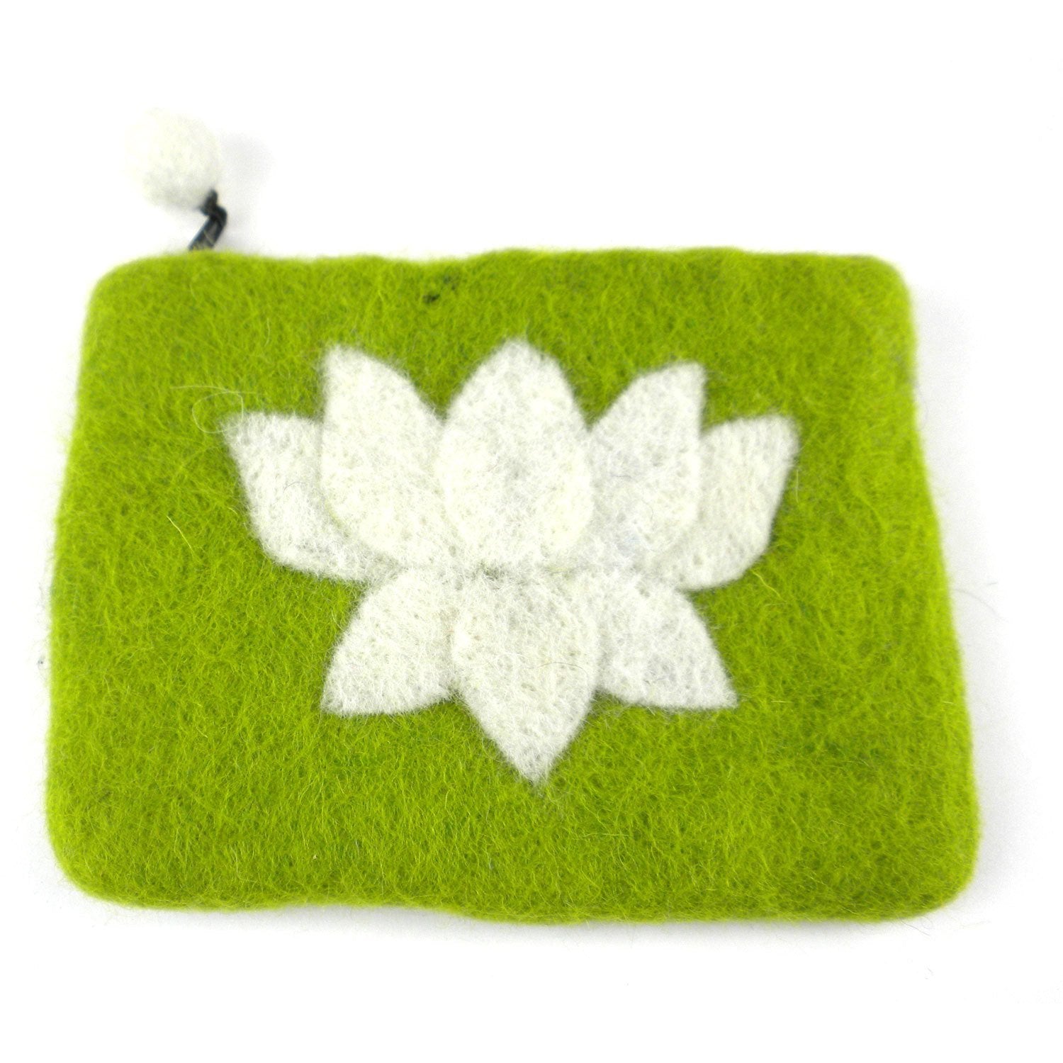Hand Crafted Felt Pouch from Nepal: Lotus Flower, Lime