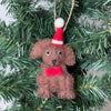 Chocolate Labrador Santa  Handmade Felt Ornament