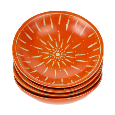 4-Pack - Painted Soapstone Carved Dish, Orange Etching