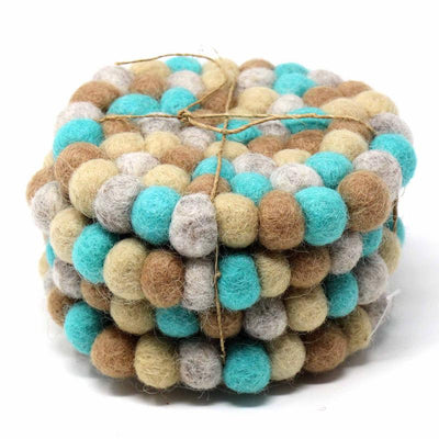 Sky Blue Felt Ball Coasters, Set of 4