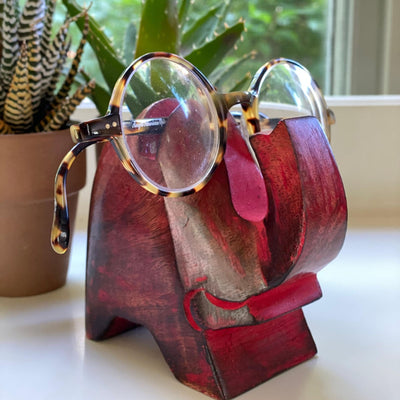 Elephant Eyeglass Stand in Red Wash - Pack of 3