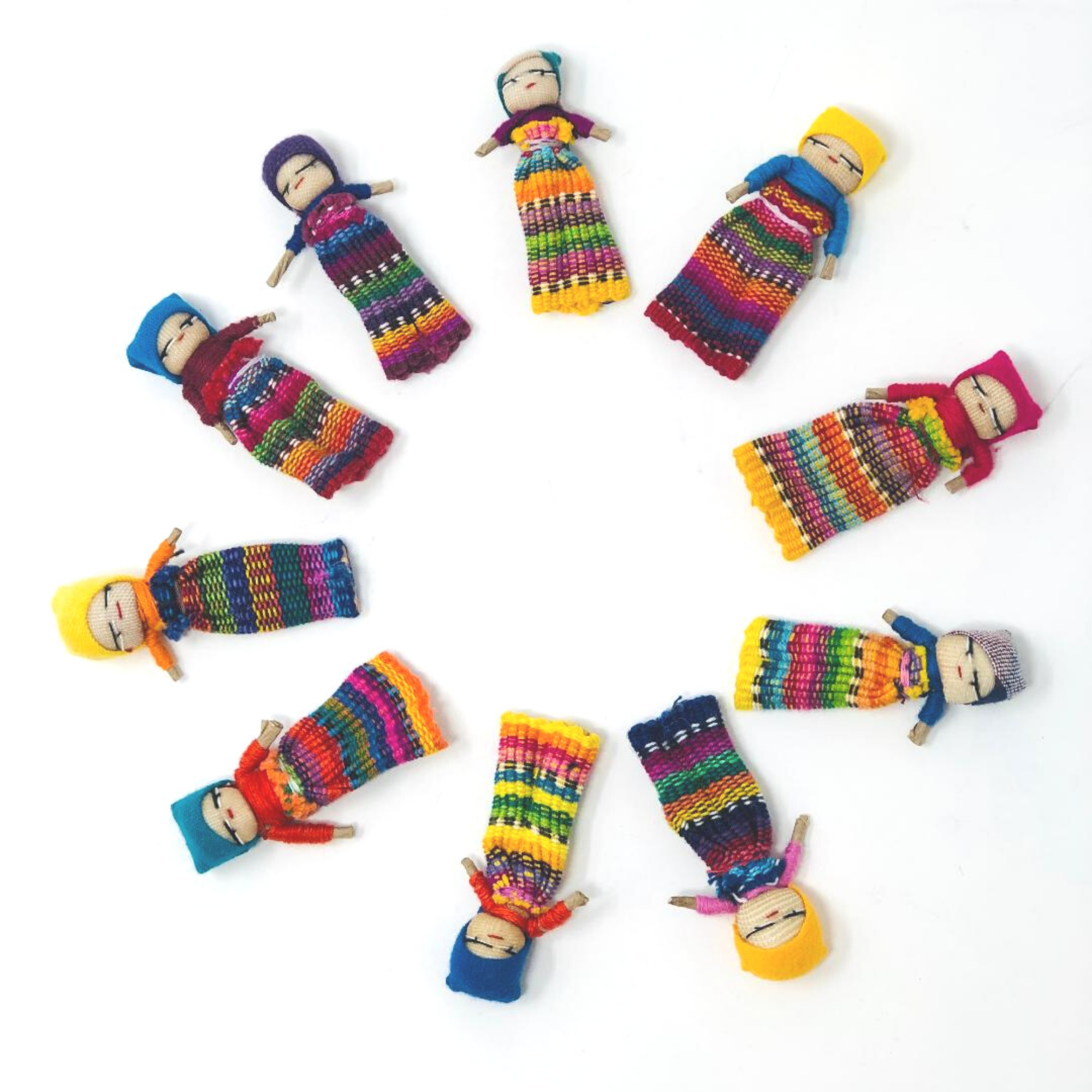 2-Inch Assorted Worry Dolls - Set of 10 - Global Crafts Wholesale